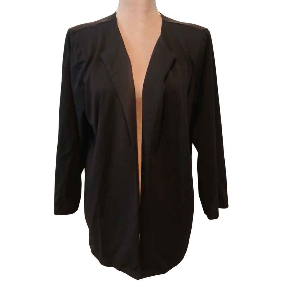 Bob Mackie Wearable Art Large Black Open Front Blazer Jacket Womens Cotton Modal